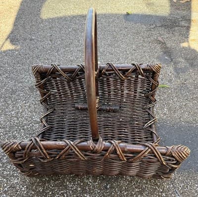 Vintage Dark Split Well Market Basket Primitive Farmhouse Double Handle - Thumbnail 7