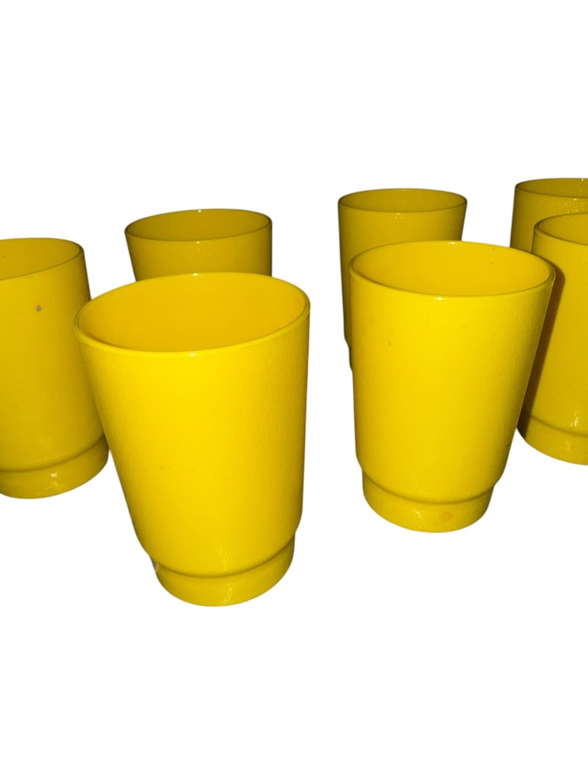 Vintage Yellow Plastic Cup Textured & Smooth Stacking Picnic Set of 14 - Thumbnail 4