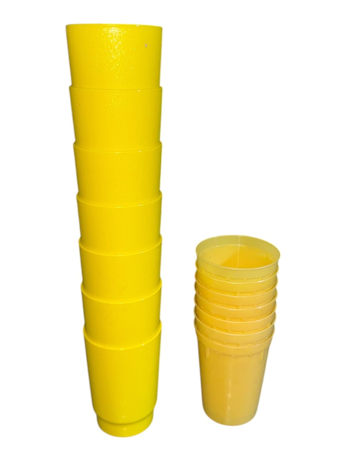 Vintage Yellow Plastic Cup Textured & Smooth Stacking Picnic Set of 14 - Thumbnail 9