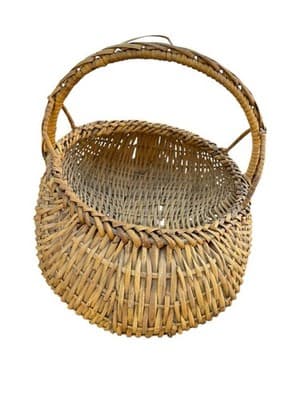 Vintage Large Buttocks Split Well Basket 22” Rustic Farm Market Handle - Thumbnail 4
