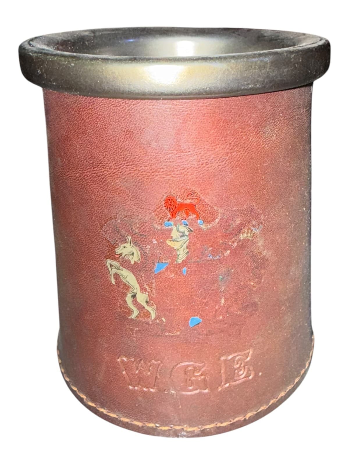 Vintage Real Hide Leather Wrapped Ceramic Beer Coffee Colonial Mug Stein - Thumbnail 3