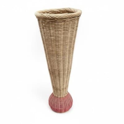 Large Vintage Woven Wicker Floor Vase / Umbrella Stand - Thumbnail 2
