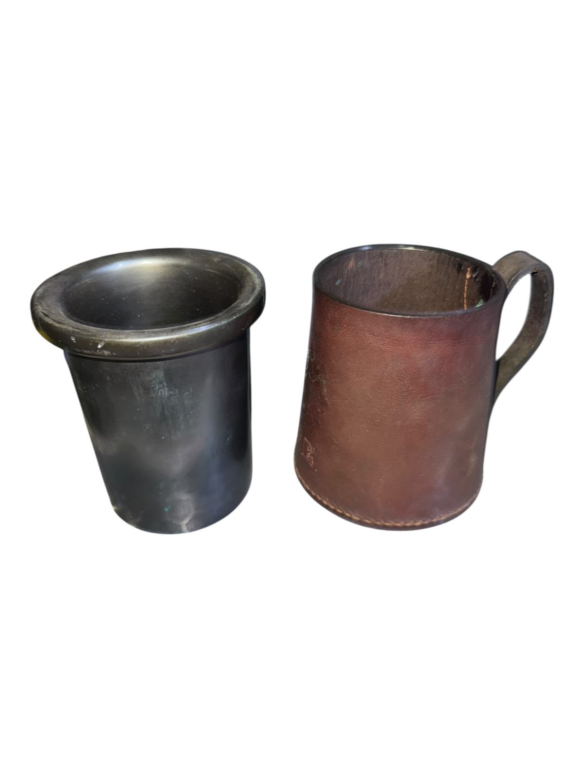Vintage Real Hide Leather Wrapped Ceramic Beer Coffee Colonial Mug Stein - Thumbnail 5