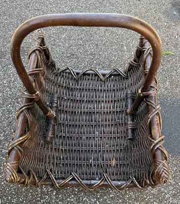 Vintage Dark Split Well Market Basket Primitive Farmhouse Double Handle - Thumbnail 6