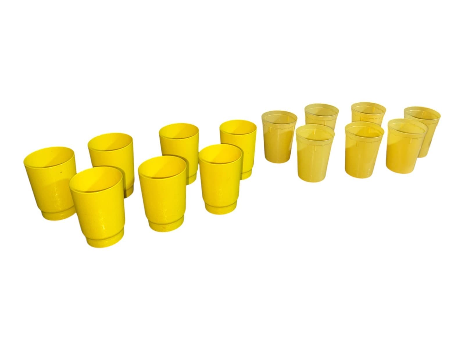 Vintage Yellow Plastic Cup Textured & Smooth Stacking Picnic Set of 14 - Image 1