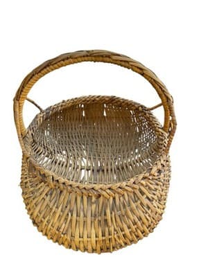 Vintage Large Buttocks Split Well Basket 22” Rustic Farm Market Handle - Thumbnail 5
