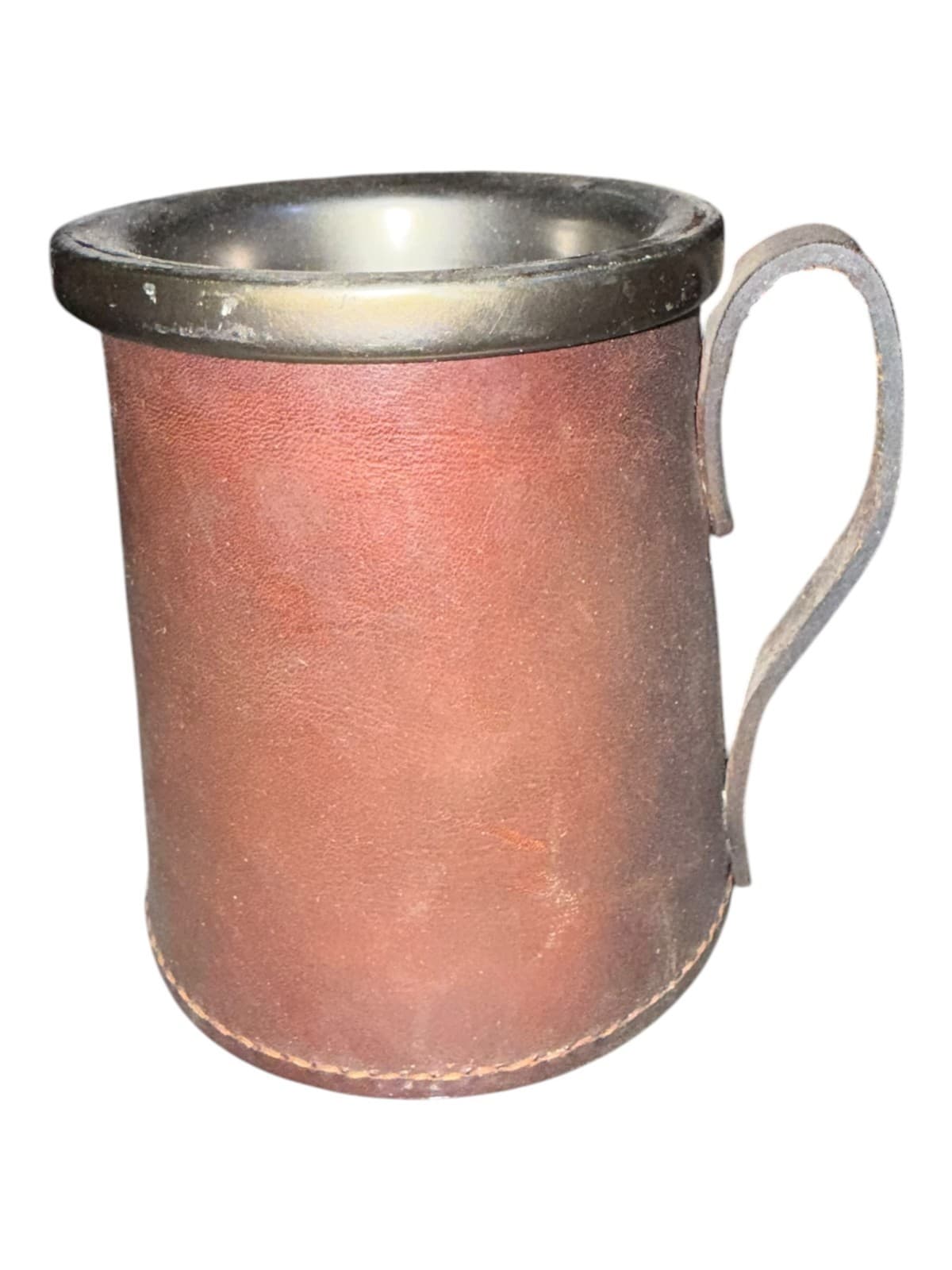 Vintage Real Hide Leather Wrapped Ceramic Beer Coffee Colonial Mug Stein - Thumbnail 4
