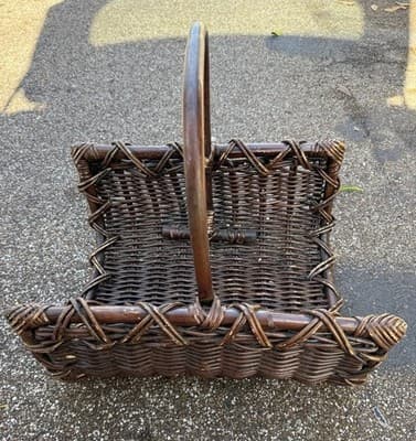 Vintage Dark Split Well Market Basket Primitive Farmhouse Double Handle - Thumbnail 2