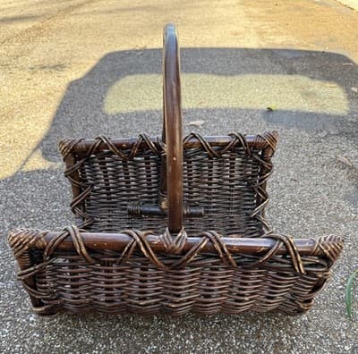 Vintage Dark Split Well Market Basket Primitive Farmhouse Double Handle - Thumbnail 5