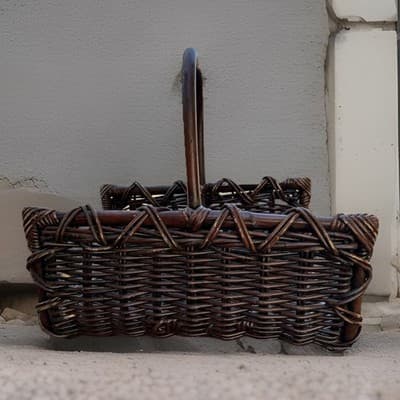 Vintage Dark Split Well Market Basket Primitive Farmhouse Double Handle - Image 1