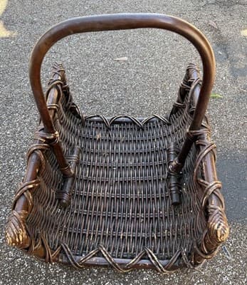 Vintage Dark Split Well Market Basket Primitive Farmhouse Double Handle - Thumbnail 8