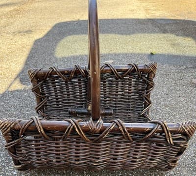 Vintage Dark Split Well Market Basket Primitive Farmhouse Double Handle - Thumbnail 4