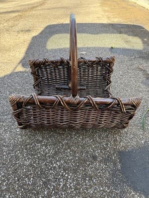 Vintage Dark Split Well Market Basket Primitive Farmhouse Double Handle - Thumbnail 3