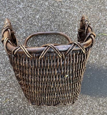 Vintage Dark Split Well Market Basket Primitive Farmhouse Double Handle - Thumbnail 9