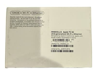 Sealed Box Apple TV 4K 3rd Gen. 128GB Media Streamer - Black, Wi-Fi + Ethernet - Thumbnail 3