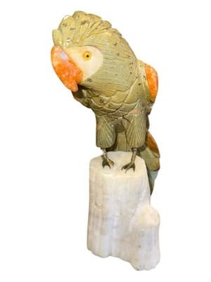 Hand-Carved Oaxacan Mexican Stone Parrot Sculpture on Onyx Base - Thumbnail 3