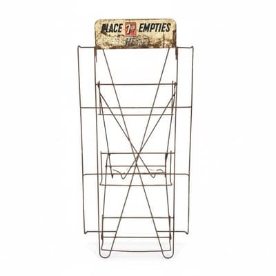 Vintage 7UP Place Empties Here Wire Bottle Rack Store Display Soda Sign - Image 1