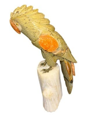 Hand-Carved Oaxacan Mexican Stone Parrot Sculpture on Onyx Base - Thumbnail 4
