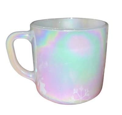 Vintage White Federal Glass Moonglow Aurora Iridescent Stacking D Handle Mug - Image 1