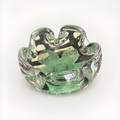 1977 SIGNED JOE ZIMMERMAN STUDIO GLASS 5 LEAF CLOVER ASHTRAY BOWL PAPERWEIGHT - Image 1