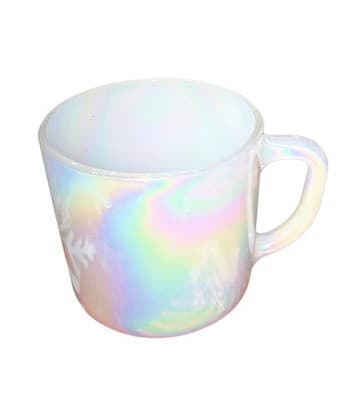 Vintage White Federal Glass Moonglow Aurora Iridescent Stacking D Handle Mug - Thumbnail 2