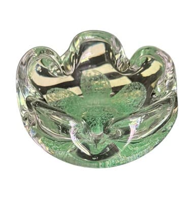 1977 SIGNED JOE ZIMMERMAN STUDIO GLASS 5 LEAF CLOVER ASHTRAY BOWL PAPERWEIGHT - Thumbnail 3