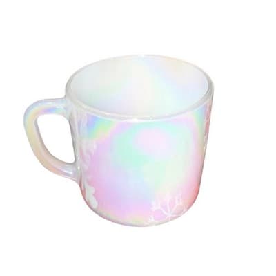 Vintage White Federal Glass Moonglow Aurora Iridescent Stacking D Handle Mug - Thumbnail 3
