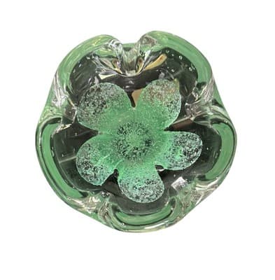 1977 SIGNED JOE ZIMMERMAN STUDIO GLASS 5 LEAF CLOVER ASHTRAY BOWL PAPERWEIGHT - Thumbnail 2