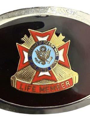 VFW Life Member Belt Buckle Veterans Foreign Wars Enamel Oval Vintage - Thumbnail 3