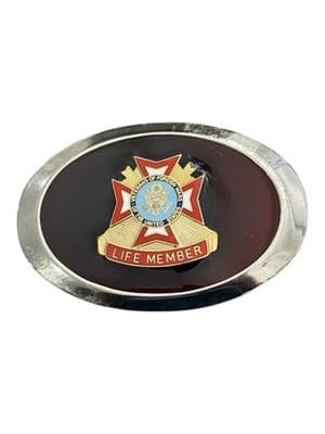 VFW Life Member Belt Buckle Veterans Foreign Wars Enamel Oval Vintage - Image 1