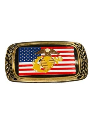 Vintage USMC Belt Buckle American Flag Eagle Globe Anchor Solid Brass 1980 - Thumbnail 8