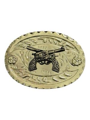 Vintage Western Belt Buckle Brass Oval Crossed Pistols Cowboy Rodeo Style - Image 1