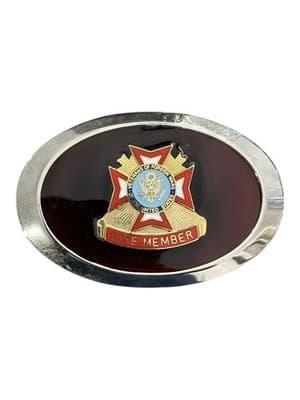 VFW Life Member Belt Buckle Veterans Foreign Wars Enamel Oval Vintage - Thumbnail 2