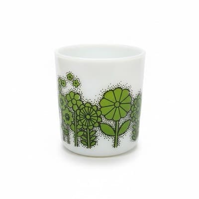 Vintage Fire-King Milk Glass Green Floral Coffee Mug Oven Proof USA - Thumbnail 3