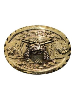 Vintage Western Belt Buckle Brass Oval Crossed Pistols Cowboy Rodeo Style - Thumbnail 2