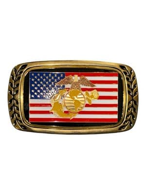 Vintage USMC Belt Buckle American Flag Eagle Globe Anchor Solid Brass 1980 - Thumbnail 3