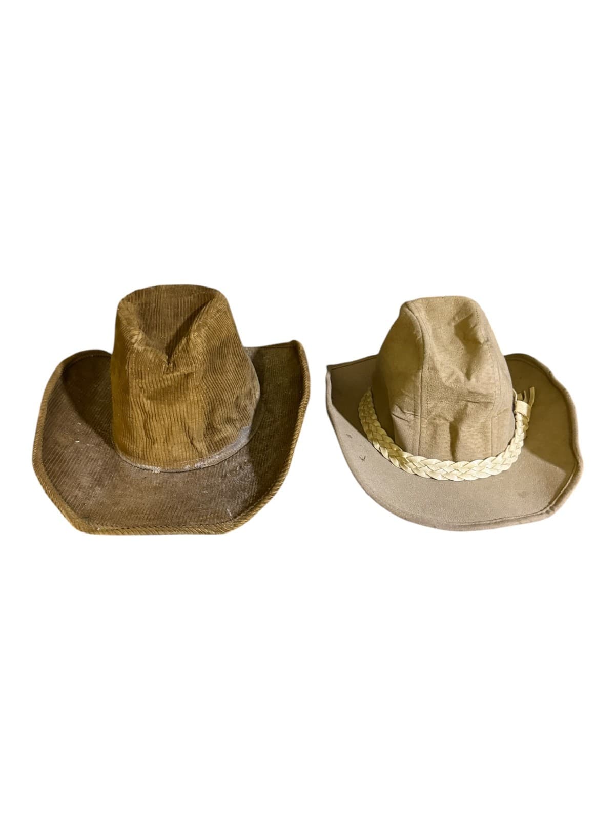 Vintage Western Cowboy Hat XL/L Brown Beige Corduroy Lot of 2 - Image 1