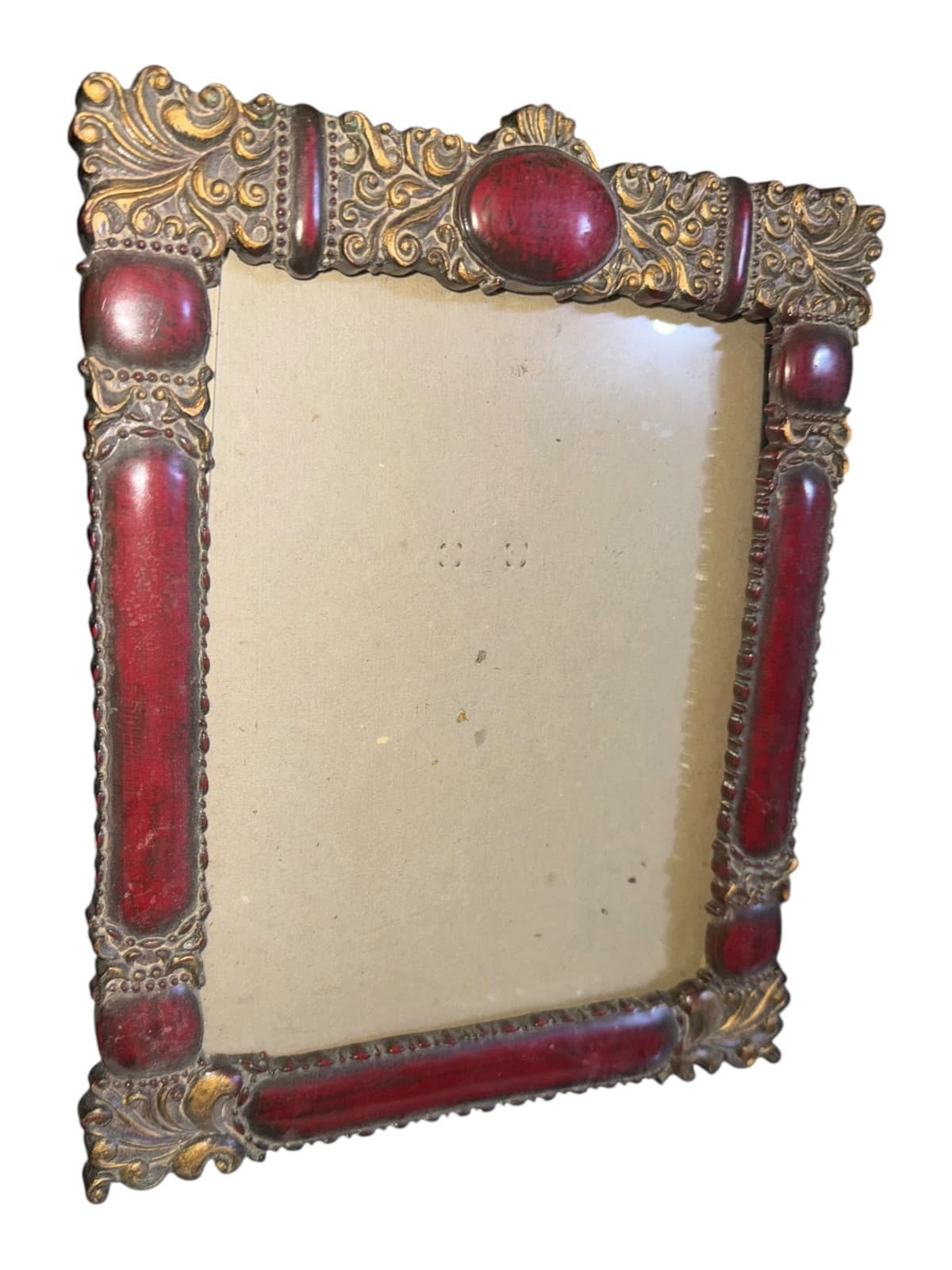 Vintage Baroque Style Picture Frame Burgundy Gold Resin and Plastic - Thumbnail 3