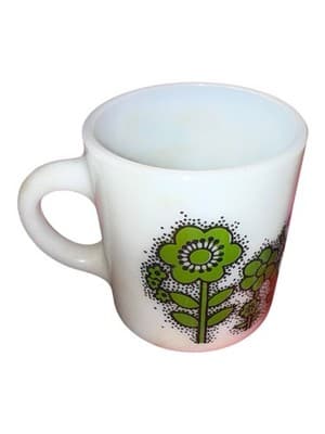 Vintage Fire-King Milk Glass Green Floral Coffee Mug Oven Proof USA - Thumbnail 5