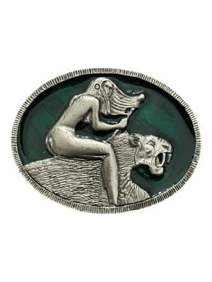 RARE Vintage 1978 Instyle Belt Buckle Nude Woman Panther Lion USA No 1141 - Image 1