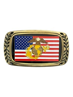 Vintage USMC Belt Buckle American Flag Eagle Globe Anchor Solid Brass 1980 - Image 1