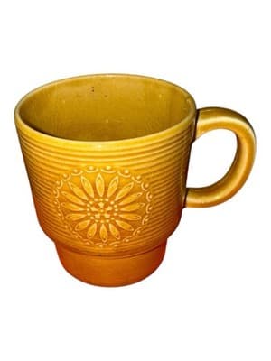 Vintage Japan 1970s Harvest Gold Brown Glazed Ceramic Daisy Stackable Coffee Cup - Thumbnail 3