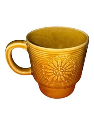 Vintage Japan 1970s Harvest Gold Brown Glazed Ceramic Daisy Stackable Coffee Cup - Thumbnail 2
