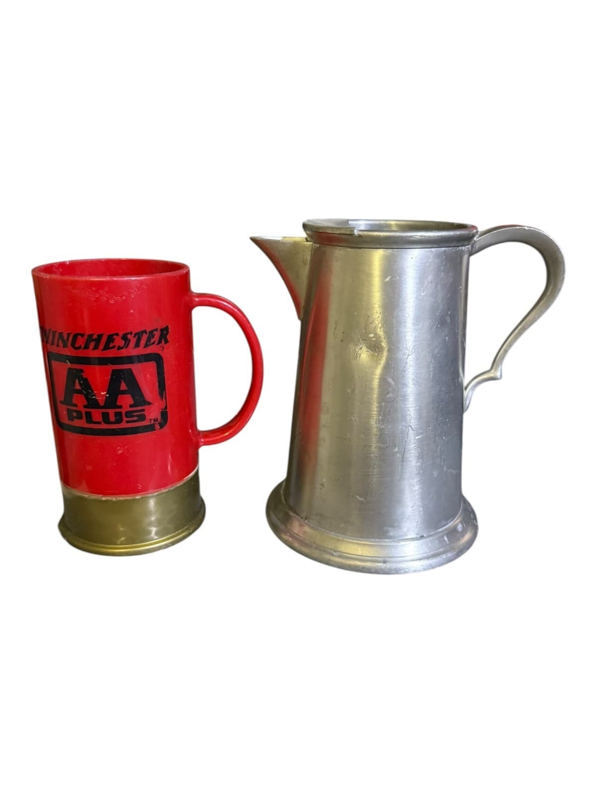 Lot of 2 Vintage K & M Big Shot Winchester AA Plus Mug and Pitcher Silver Red - Image 1