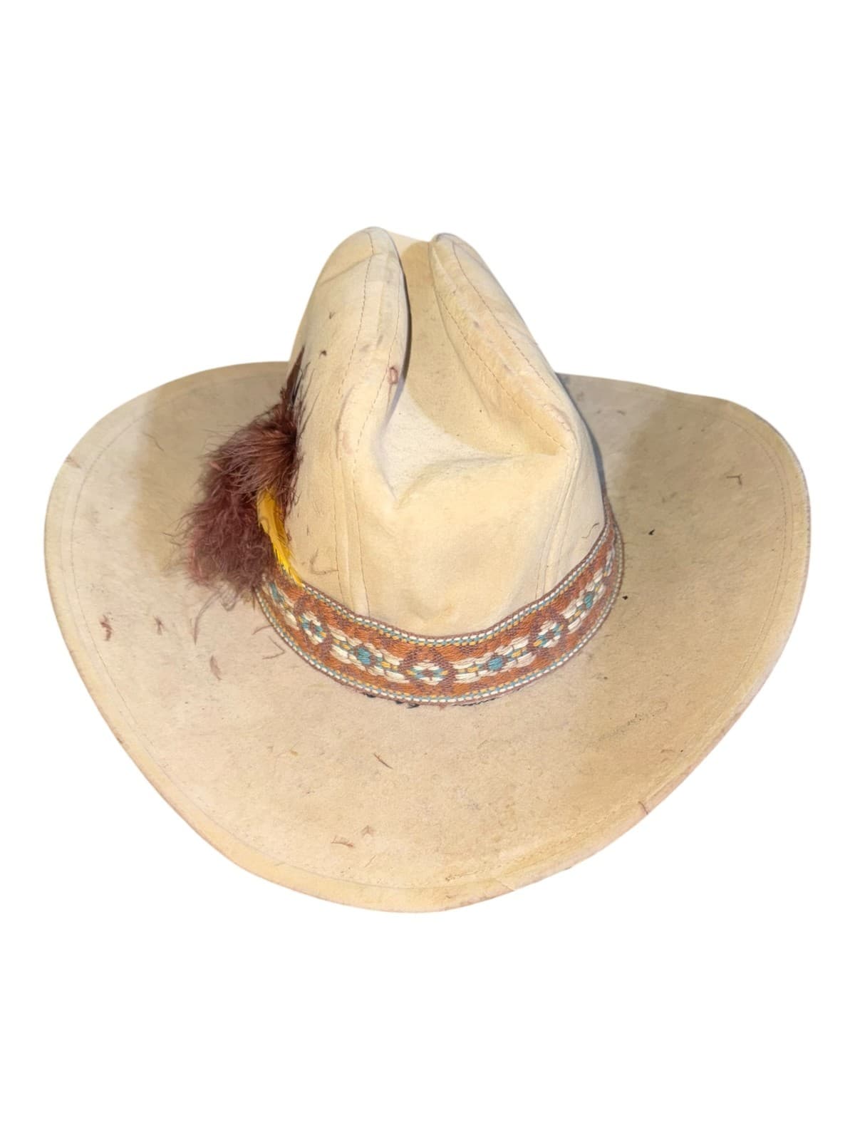 Vintage Pepsi Cola Cowboy Hat Medium Beige Western Boho Feather - Thumbnail 4