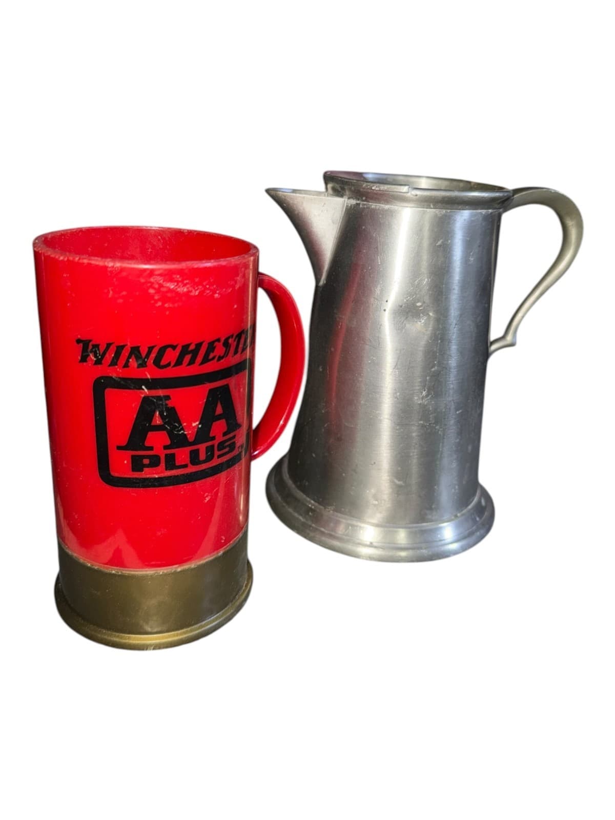 Lot of 2 Vintage K & M Big Shot Winchester AA Plus Mug and Pitcher Silver Red - Thumbnail 3