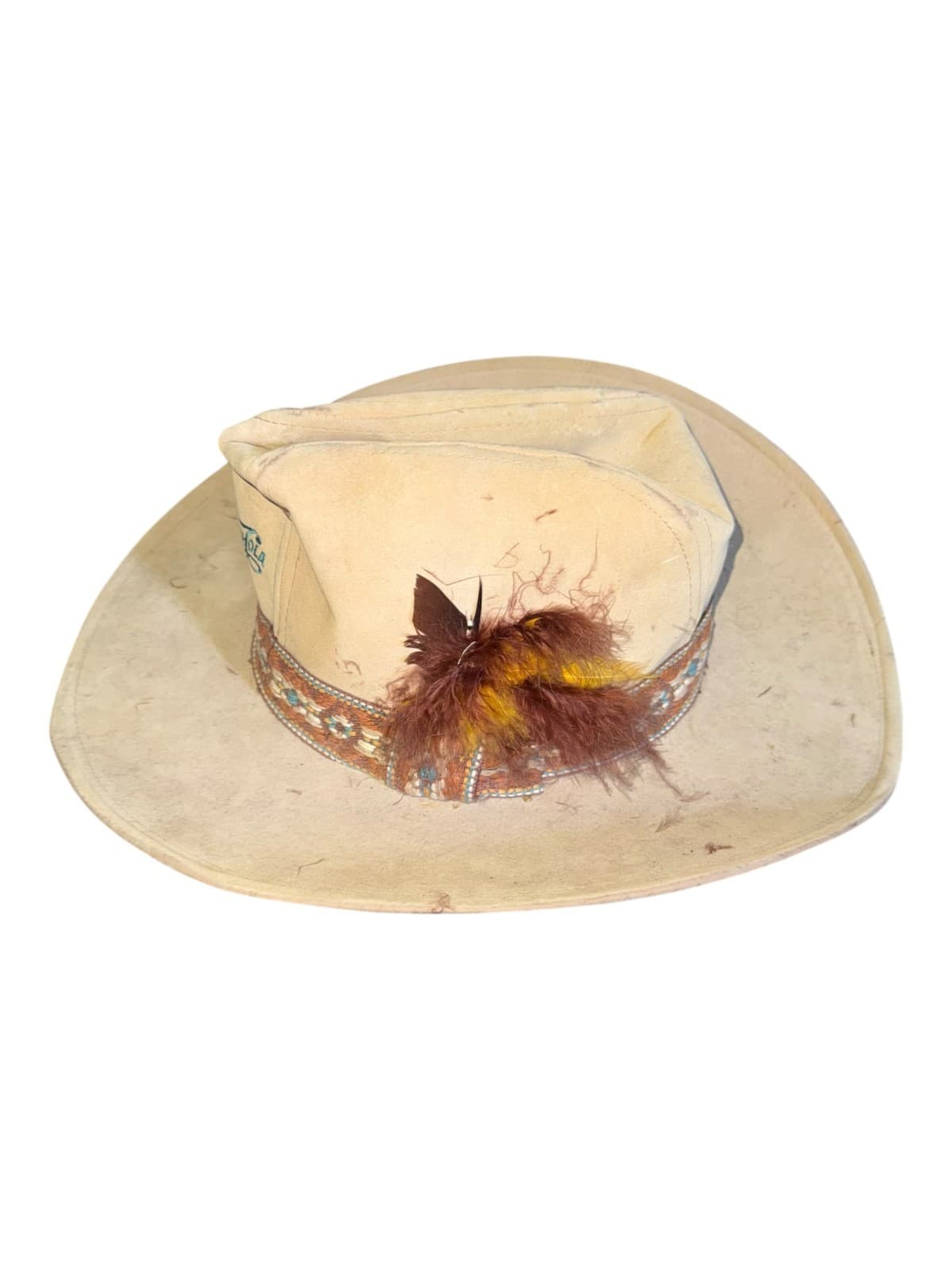 Vintage Pepsi Cola Cowboy Hat Medium Beige Western Boho Feather - Thumbnail 3