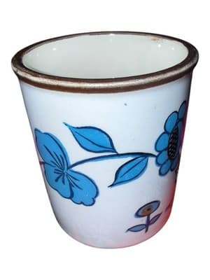 Vintage Blue & White Floral Ceramic Mug Cup Brown Rim Classic Coffee Tea Mug - Thumbnail 5