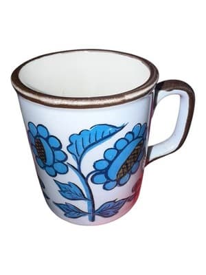 Vintage Blue & White Floral Ceramic Mug Cup Brown Rim Classic Coffee Tea Mug - Thumbnail 6