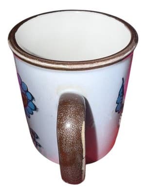 Vintage Blue & White Floral Ceramic Mug Cup Brown Rim Classic Coffee Tea Mug - Thumbnail 3
